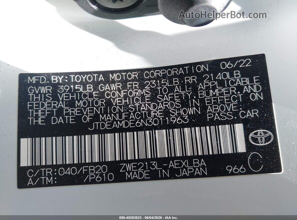 JTDEAMDE6N3011963 2022 TOYOTA COROLLA White Widok komory silnika