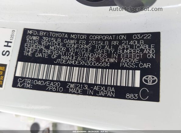 JTDEAMDEXN3006684 2022 TOYOTA COROLLA White Widok komory silnika