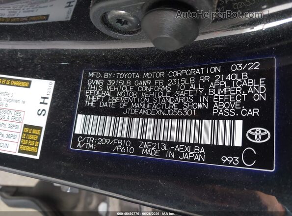 JTDEAMDEXNJ055301 2022 TOYOTA COROLLA Black Engine compartment view