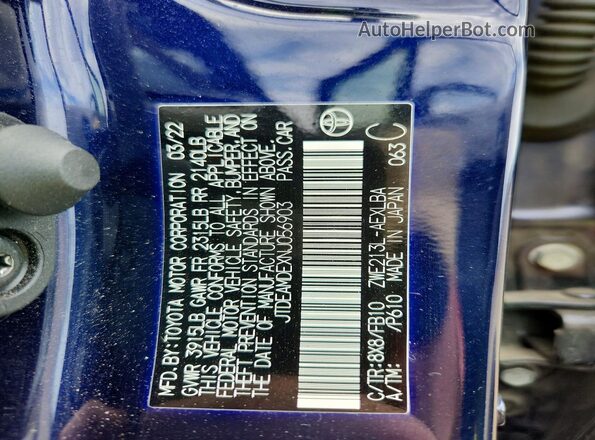 JTDEAMDEXNJ056903 2022 TOYOTA COROLLA Blue 