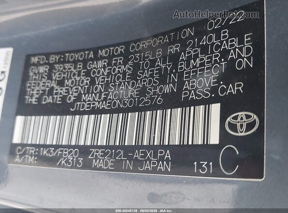 JTDEPMAE0N3012576 2022 TOYOTA COROLLA Blue Вид підкапотного простору