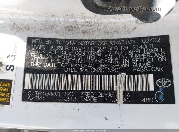JTDEPMAE0N3015901 2022 TOYOTA COROLLA White Widok komory silnika