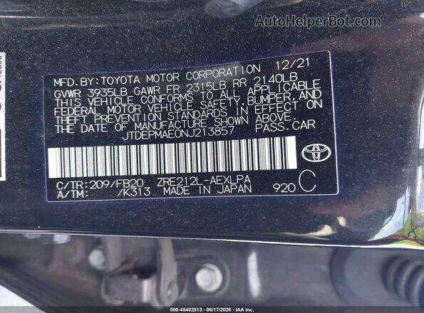 JTDEPMAE0NJ213857 2022 TOYOTA COROLLA Черный Вид подкапотного пространства
