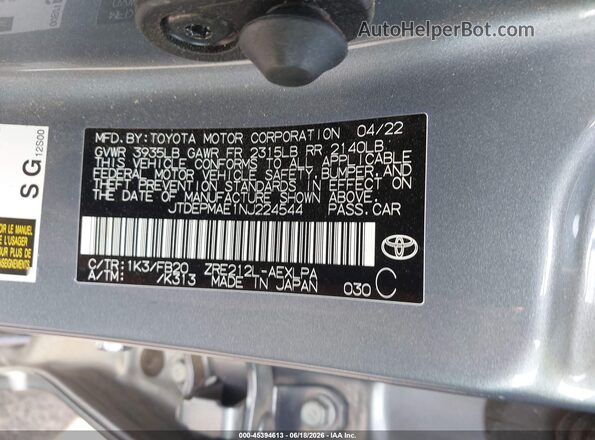 JTDEPMAE1NJ224544 2022 TOYOTA COROLLA Blue Вид підкапотного простору