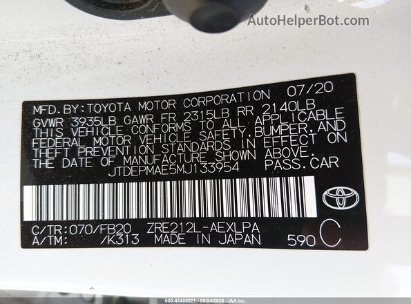 JTDEPMAE5MJ133954 2021 TOYOTA COROLLA White Engine compartment view