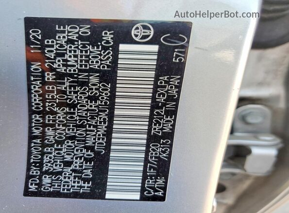 JTDEPMAE5MJ159602 2021 TOYOTA COROLLA Silver 