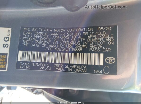 JTDEPMAE6MJ135888 2021 TOYOTA COROLLA Light Blue ძრავის განყოფილების ხედი