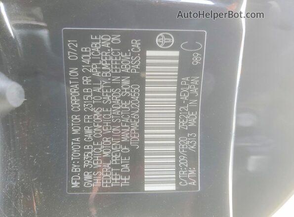 JTDEPMAE6NJ204550 2022 TOYOTA COROLLA Black Вид наклейки з VIN-кодом