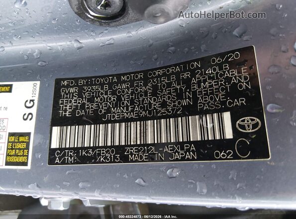 JTDEPMAE9MJ125372 2021 TOYOTA COROLLA Blue Vista del compartimento del motor