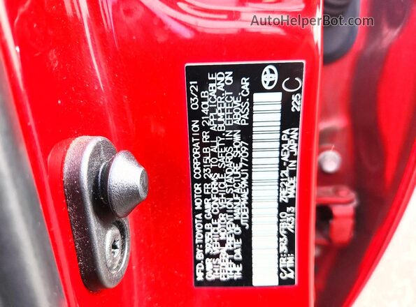 JTDEPMAE9MJ177097 2021 TOYOTA COROLLA Red 