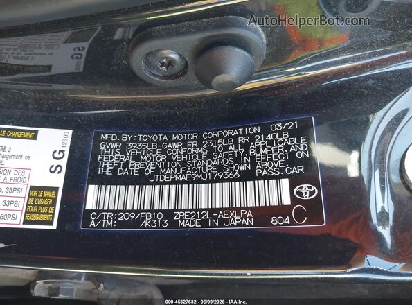JTDEPMAE9MJ179366 2021 TOYOTA COROLLA Black Շարժիչի բաժամունքի տեսք