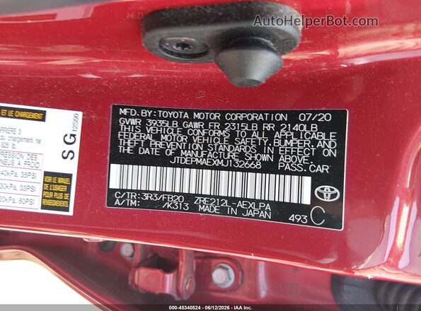 JTDEPMAEXMJ132668 2021 TOYOTA COROLLA Red Engine compartment view