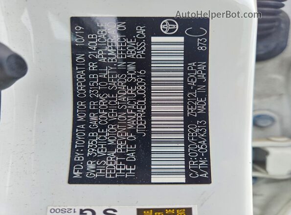 JTDEPRAE0LJ080916 2020 TOYOTA COROLLA White Vista del compartimento del motor