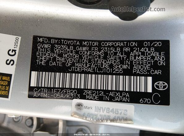 JTDEPRAE1LJ101255 2020 TOYOTA COROLLA Silver Widok komory silnika