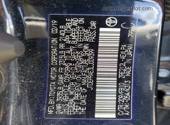 JTDEPRAE3LJ009399 2020 TOYOTA COROLLA Black Widok naklejki z numerem VIN