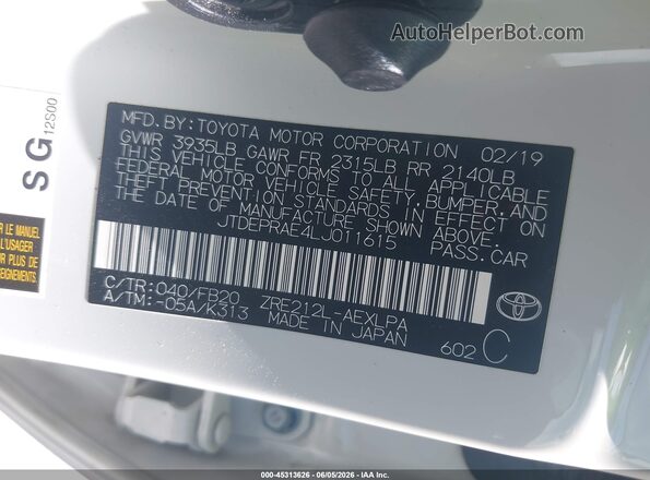 JTDEPRAE4LJ011615 2020 TOYOTA COROLLA White Engine compartment view