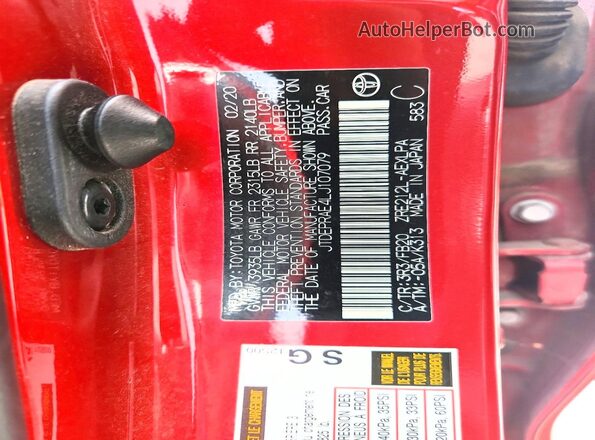 JTDEPRAE4LJ107079 2020 TOYOTA COROLLA Red 