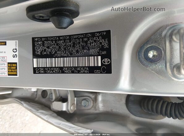 JTDEPRAE5LJ056837 2020 TOYOTA COROLLA Silver Vista del compartimento del motor