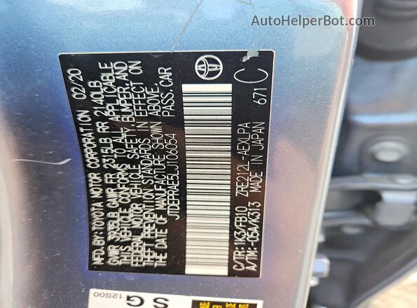 JTDEPRAE5LJ106054 2020 TOYOTA COROLLA Gray Вид підкапотного простору