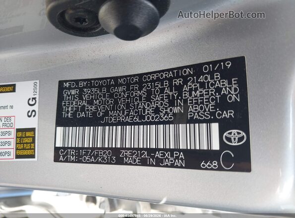 JTDEPRAE6LJ002365 2020 TOYOTA COROLLA Silver Widok komory silnika
