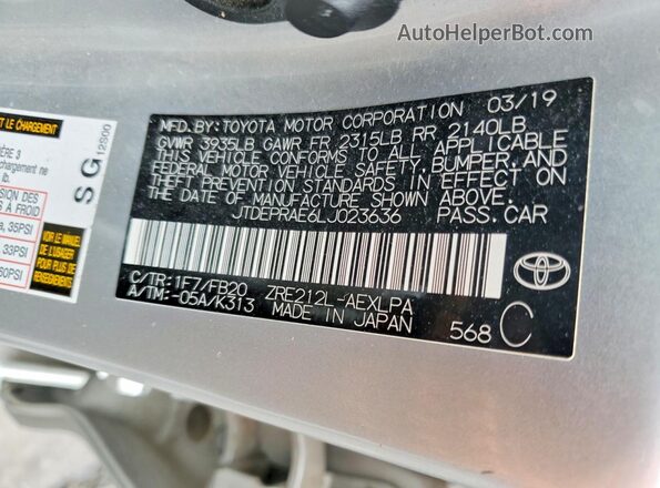JTDEPRAE6LJ023636 2020 TOYOTA COROLLA Silver 