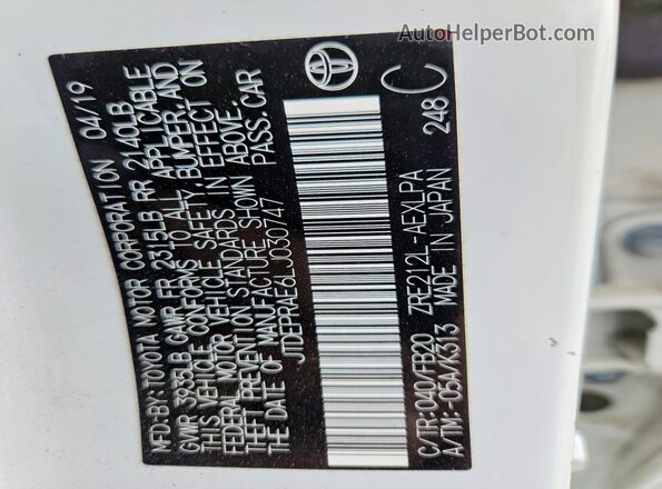 JTDEPRAE6LJ030747 2020 TOYOTA COROLLA White Vista de la etiqueta del VIN