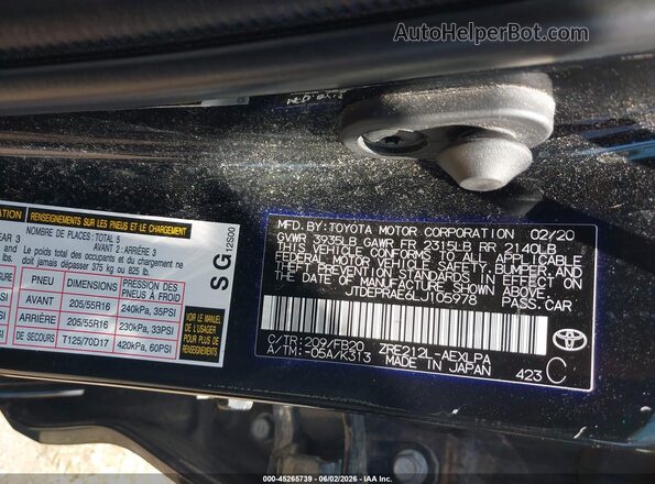 JTDEPRAE6LJ105978 2020 TOYOTA COROLLA Black Vista del compartimento del motor
