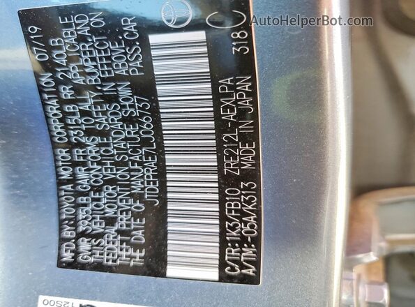 JTDEPRAE7LJ066737 2020 TOYOTA COROLLA Gray VIN sticker view