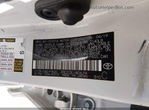 JTDEPRAE8LJ030779 2020 TOYOTA COROLLA White Engine compartment view