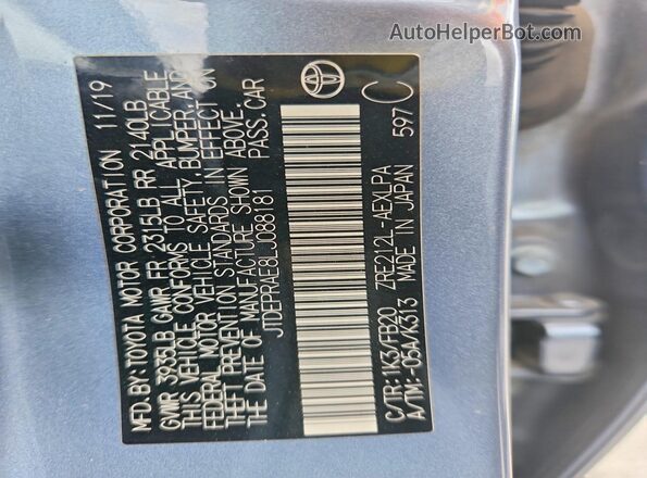 JTDEPRAE8LJ088181 2020 TOYOTA COROLLA Blue Շարժիչի բաժամունքի տեսք