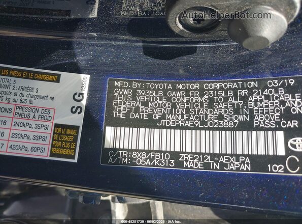 JTDEPRAE9LJ023887 2020 TOYOTA COROLLA Blue ძრავის განყოფილების ხედი