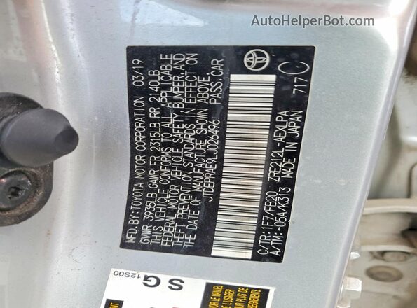JTDEPRAE9LJ026496 2020 TOYOTA COROLLA Silver 