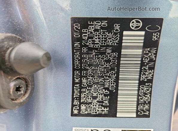 JTDEPRAE9LJ103738 2020 TOYOTA COROLLA Blue 