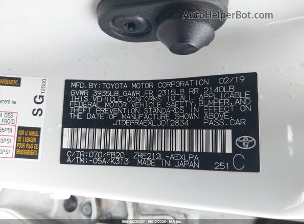 JTDEPRAEXLJ012834 2020 TOYOTA COROLLA Белый Вид подкапотного пространства