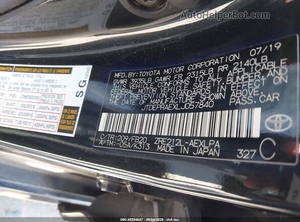 JTDEPRAEXLJ057840 2020 TOYOTA COROLLA Black 