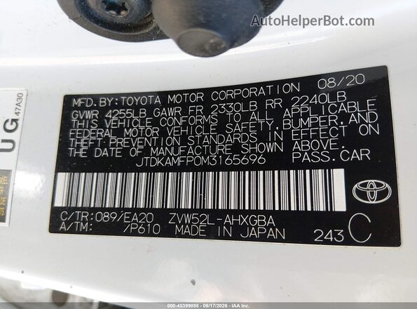 JTDKAMFP0M3165696 2021 TOYOTA PRIUS PRIME Белый Вид подкапотного пространства