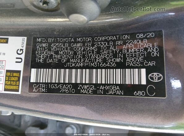 JTDKAMFP1M3166436 2021 TOYOTA PRIUS PRIME Gray Engine compartment view