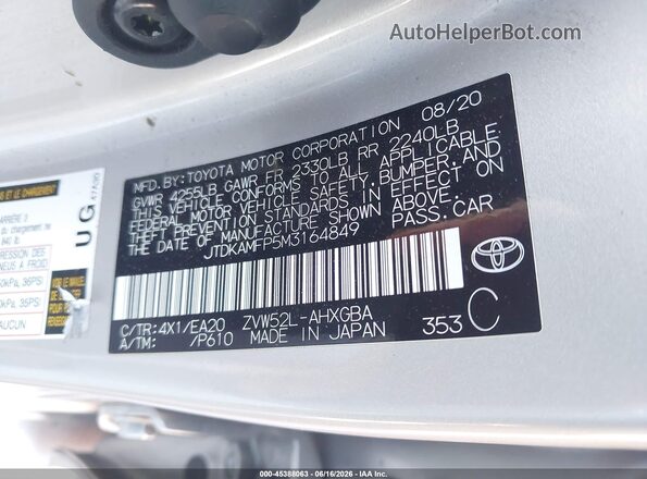 JTDKAMFP5M3164849 2021 TOYOTA PRIUS PRIME Silver ძრავის განყოფილების ხედი