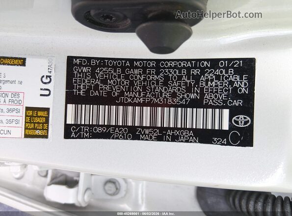 JTDKAMFP7M3183547 2021 TOYOTA PRIUS PRIME White Շարժիչի բաժամունքի տեսք