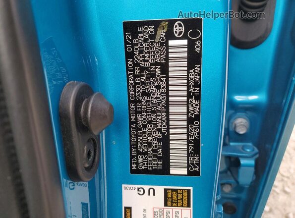 JTDKAMFP7M3183841 2021 TOYOTA PRIUS Turquoise 