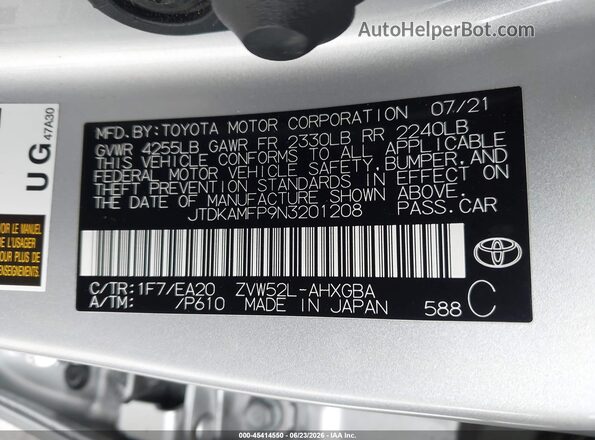JTDKAMFP9N3201208 2022 TOYOTA PRIUS PRIME Silver Շարժիչի բաժամունքի տեսք