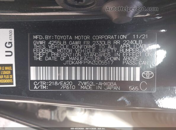 JTDKAMFP9N3205517 2022 TOYOTA PRIUS PRIME Black Engine compartment view