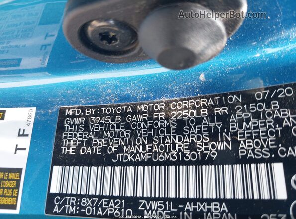 JTDKAMFU6M3130179 2021 TOYOTA PRIUS Blue ძრავის განყოფილების ხედი