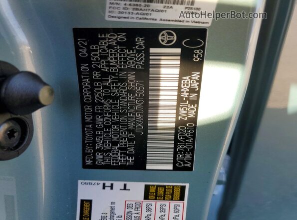 JTDKAMFU7M3150571 2021 TOYOTA PRIUS Teal Вид підкапотного простору