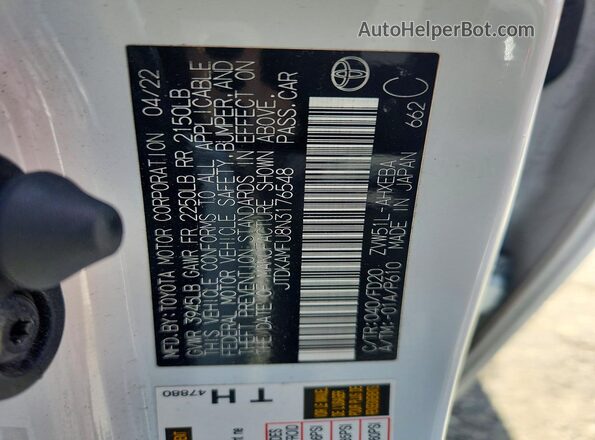 JTDKAMFU8N3176548 2022 TOYOTA PRIUS White Вид підкапотного простору
