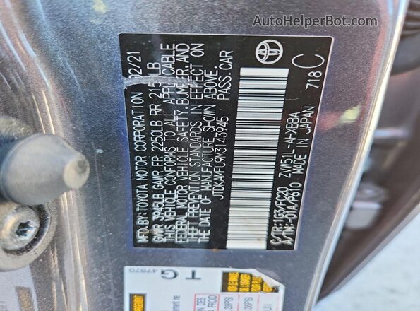 JTDKAMFU9M3143945 2021 TOYOTA PRIUS Серый Вид подкапотного пространства