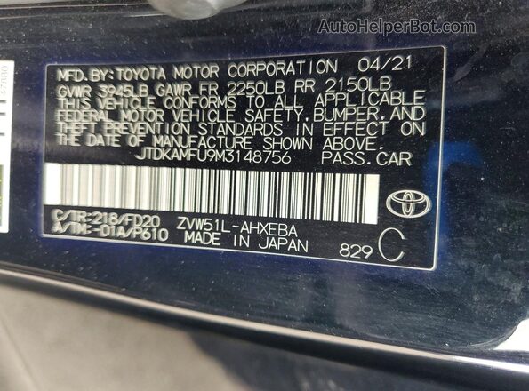 JTDKAMFU9M3148756 2021 TOYOTA PRIUS Black Engine compartment view