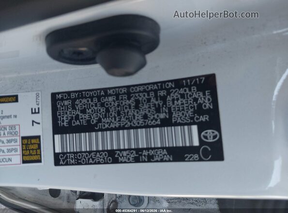 JTDKARFP2H3057664 2017 TOYOTA PRIUS PRIME White Вид підкапотного простору