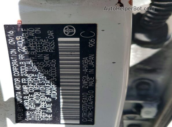 JTDKARFP3H3000406 2017 TOYOTA PRIUS White Vista de la etiqueta del VIN