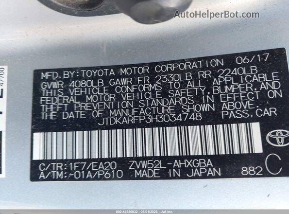 JTDKARFP3H3034748 2017 TOYOTA PRIUS PRIME Silver 